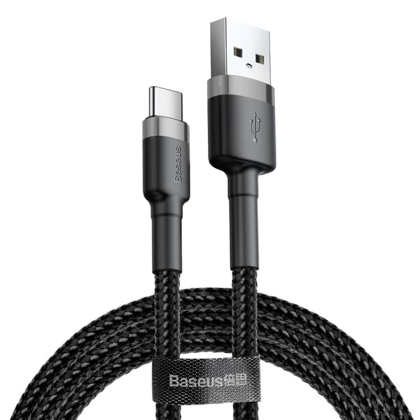 Holdbart, fleksibelt kabel USB-C QC3.0 2A 2M sort og grå