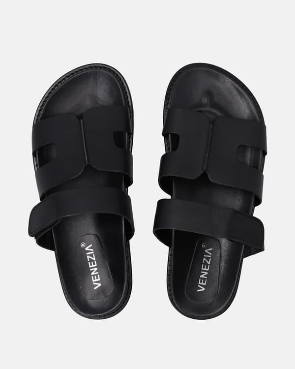 Sorte læderklipklapper med velcro Sorte læderklipklapper med velcro 37