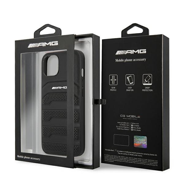 AMG AMHCP13SGSEBK iPhone 13 mini 5,4" sort/sort hårdt cover i læder med prægede linjer