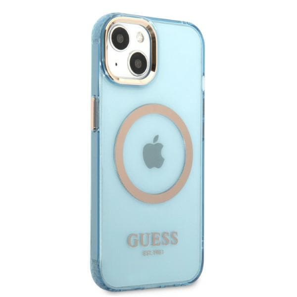 Guess Gold Outline Translucent MagSafe-etui til iPhone 13, blå