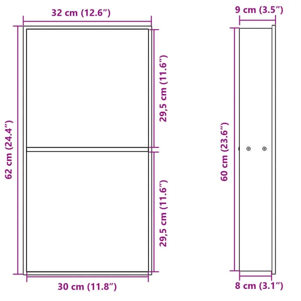 vidaXL brusekabine mat sort 32x62x9 cm rustfrit stål