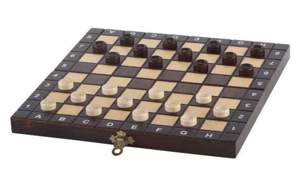 Træskolesæt 28x28cm - SKAK + dam + backgammon