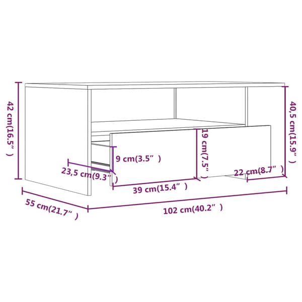 vidaXL sofabord, sort, 102x55x42 cm, træbaseret materiale