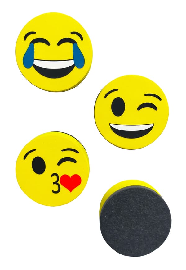 Magnetisk viskelæder til whiteboards, emoticons, 4 stk.
