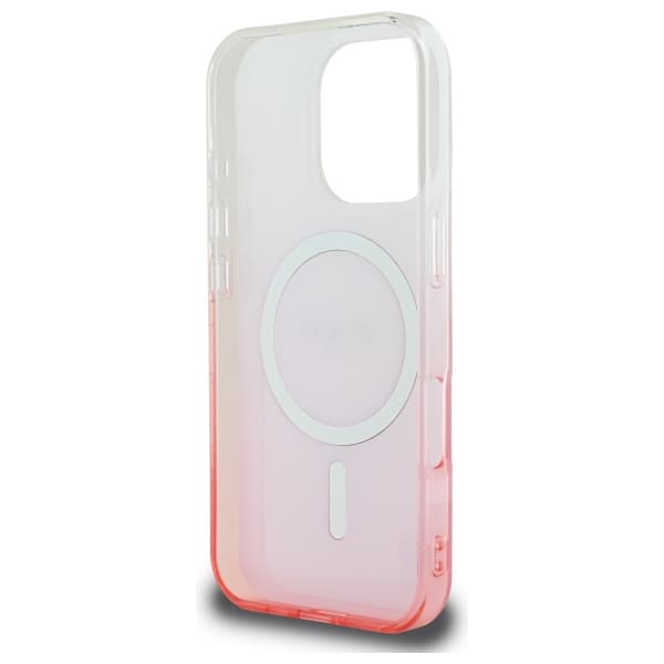 Guess IML Glitter Gradient MagSafe -kotelo iPhone 16 Prolle, pinkki