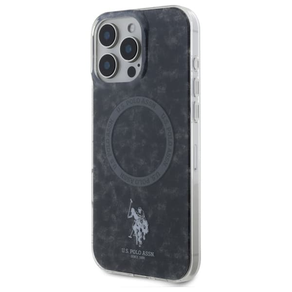 US Polo IML Ring MagSafe -kotelo iPhone 16 Pro Maxille, musta