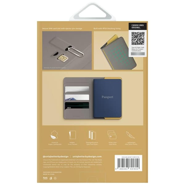 UNIQ Belmont RFID-blokerende pas-etui grå og gul