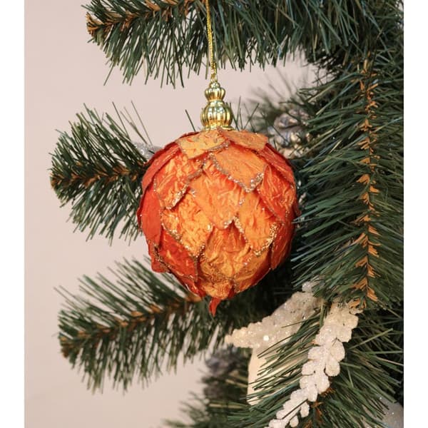 Julgranskula med orange glittermaterial, 8 cm