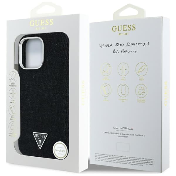 Guess Denim Triangle Logo MagSafe-etui til iPhone 16 Pro, sort
