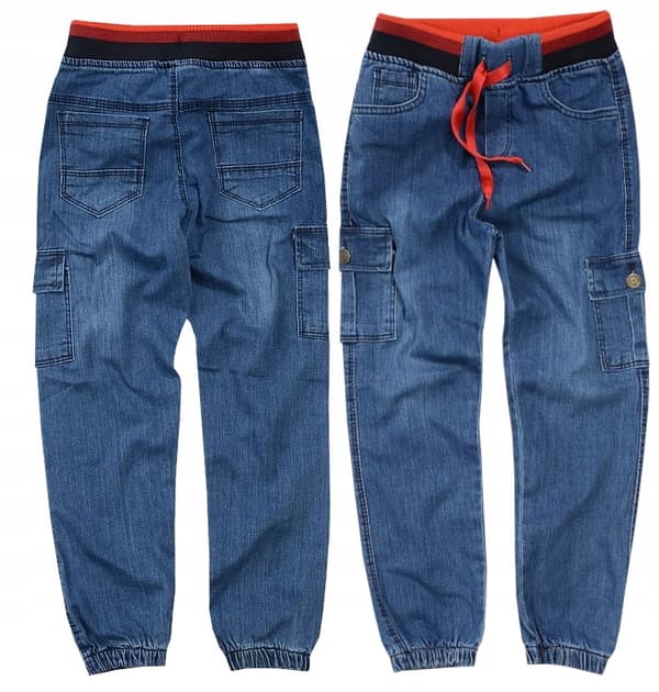 DRENGE CARGO JEANS MED ELASTIK, RØDT BÆLTE, blå 5 J193M