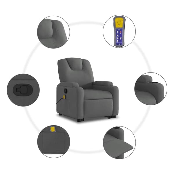 vidaXL Lyftbar massagefåtölj mörkgrå tyg