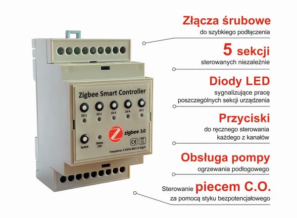 Zigbee golvvärmeregulator - 5 zoner