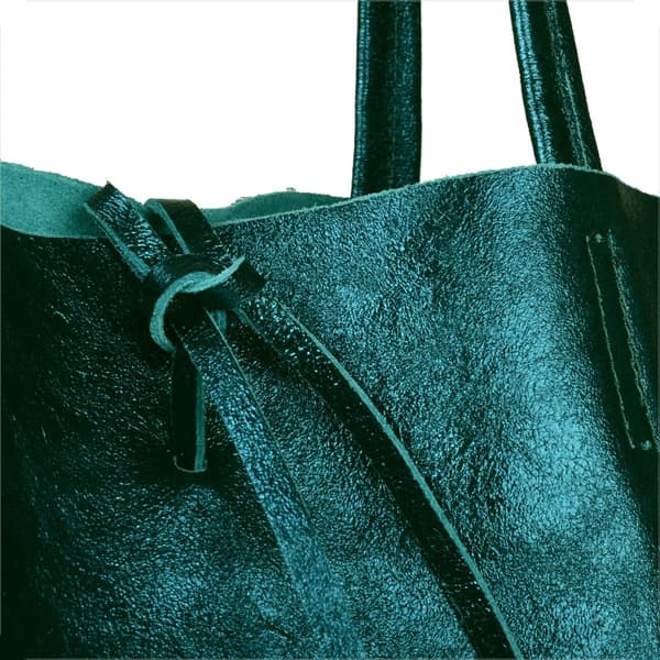 Let læder shopper taske i smaragdgrøn metallic