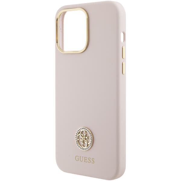 Guess Silikone Logo Strass 4G cover til iPhone 15 Pro Max, lyserød