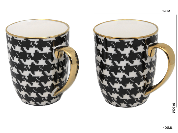 Sæt med 2 houndstooth-kopper 400 ml