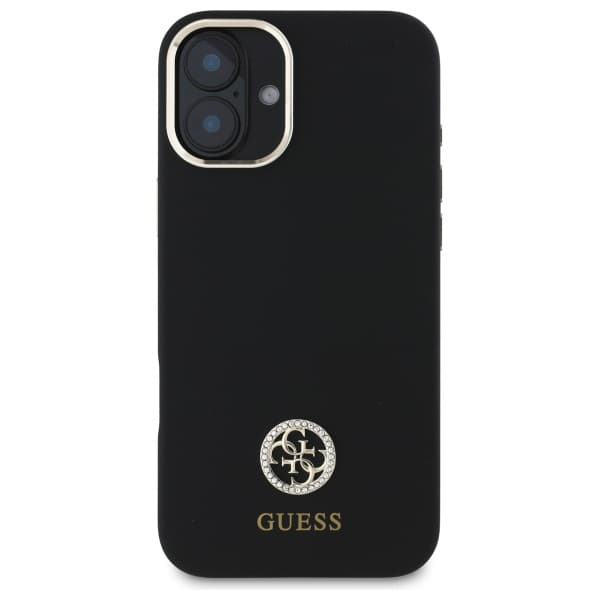 Guess Silikone Logo Strass 4G Etui til iPhone 16, Sort