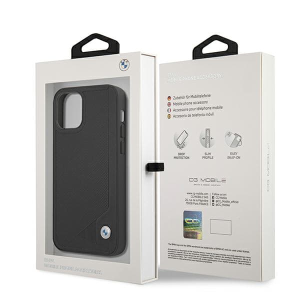 BMW lædercover med præget prægning til iPhone 12 mini, sort