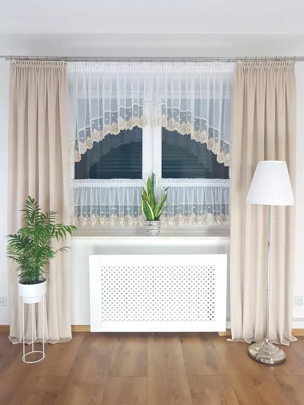 Køkkengardin med broderi, beige