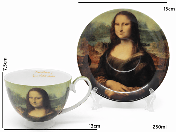 Mona Lisa porslinskoppar och fat, set om 2 - presentset