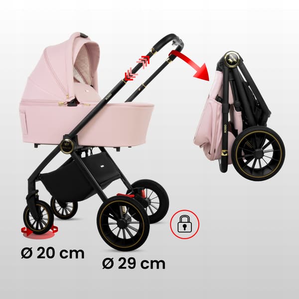 BabyLux ROSSO 2-i-1 klapvogn, gondol, let, foldbart sæt