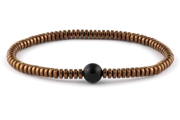 Brun hæmatit med onykskugle armbånd