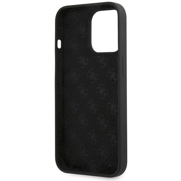 Guess Silicone Script Gold Logo -suojakuori iPhone 13 Pro Maxille, musta/musta