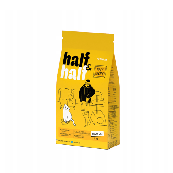Half&Half Premium torrfoder för vuxna katter, nötkött, 2 kg