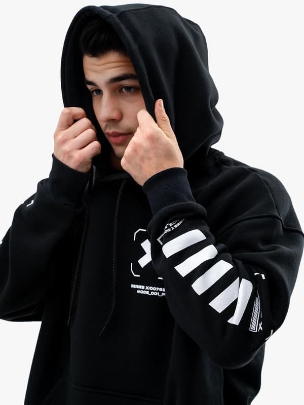 Techwear Herre Oversize Hættetrøje Black Point X Monster M