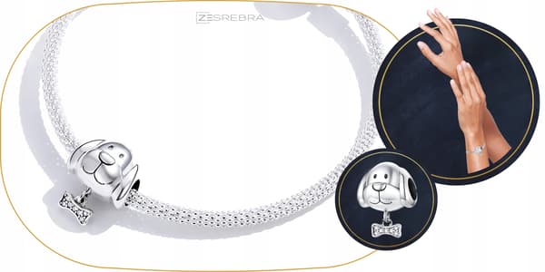 Berlocker hund med benpärlor silver pr 925 rörlig silverhund
