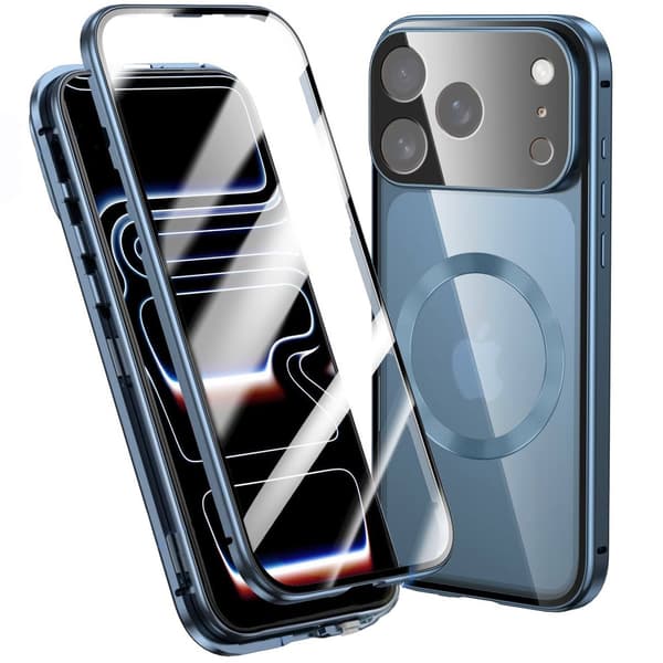 iPhone 17 Pro cover, magnetisk dobbeltglas, til MagSafe, blå
