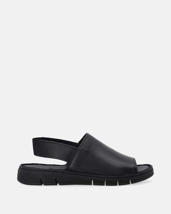 Sorte damesandaler i læder med elastisk rem Sorte damesandaler i læder med elastisk rem 37