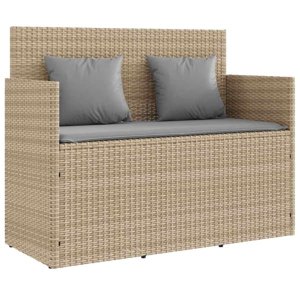 vidaXL Puutarhapenkki tyynyillä, beige, polyrottinki