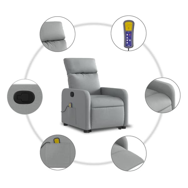vidaXL Lyftbar massagefåtölj ljusgrå tyg