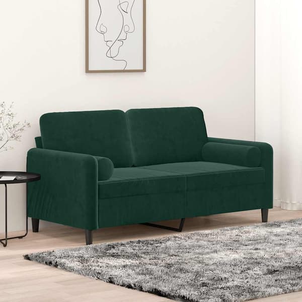 vidaXL 2-sitssoffa med kuddar, mörkgrön, 140 cm, sammet
