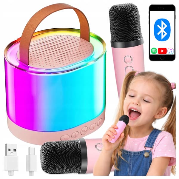 [paczb] Karaoke-set Högtalare 2 Mikrofoner Bluetooth USB SD Mini Jack Z3344