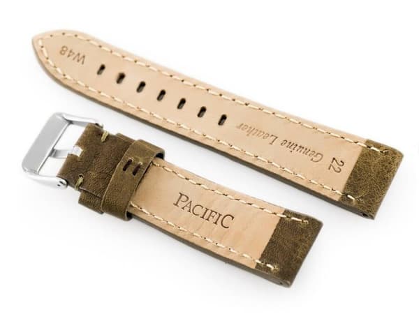 Læderrem til ur W48 - PREMIUM - oliven - 22mm