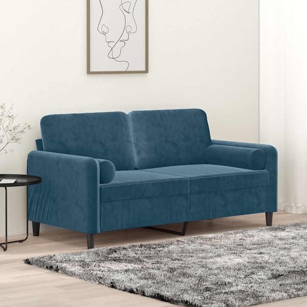 vidaXL 2-sitssoffa med kuddar, blå, 140 cm, sammet