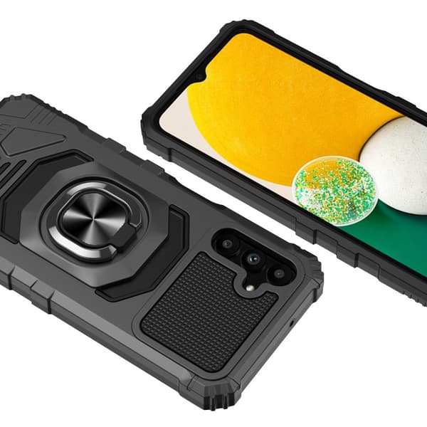 Etui til Samsung Galaxy S23 FE, armeret med stativ og plade til holderen, sort