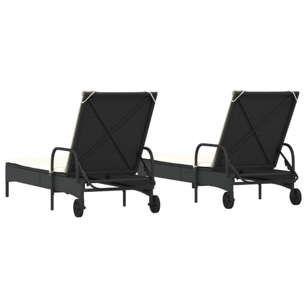 vidaXL liggestole med hynder, sæt med 2, sort, polyrattan