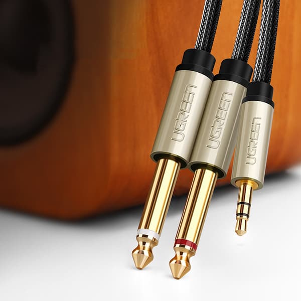 Lydsplitterkabel mini-jack 3,5 mm - 2x jack 6,35 mm 1 m grå