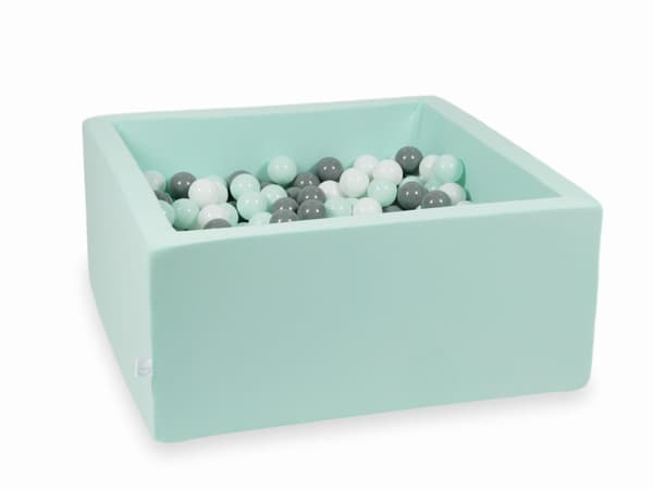 Torrmyntapool 90x90x40 med 400 bollar: vit, grå, ljusmint