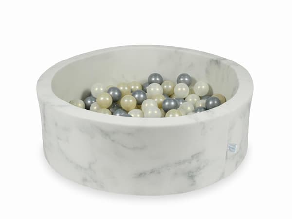 Torrpool 90x30 marmor med 200 bollar: ljusguld, silver, opaliserande