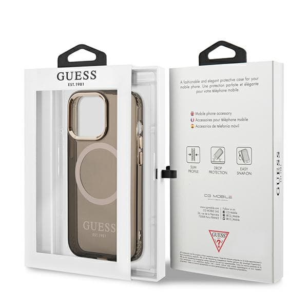 Guess Gold Outline Translucent MagSafe-etui til iPhone 13 Pro / 13, sort