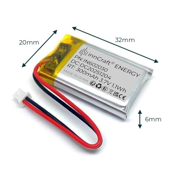 Lithiumpolymerbatteri 300mAh 3,7V IN602030