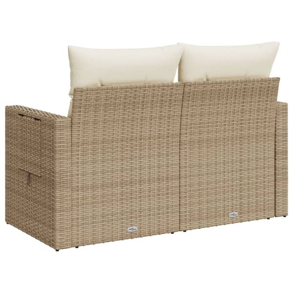 vidaXL Trädgårdssoffa med kuddar, 2-sits, beige, polyrotting