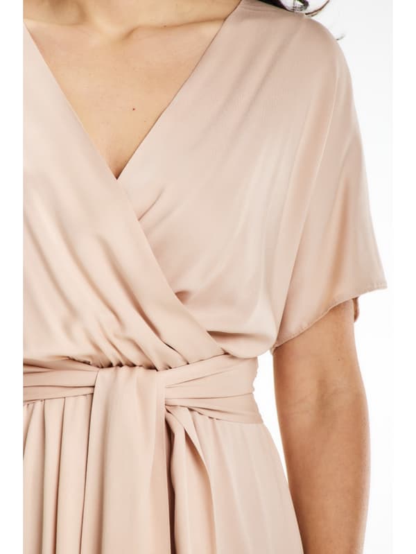 Wrap midikjole med kimonoærmer, beige M