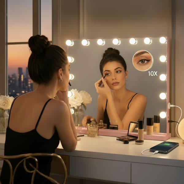 Hollywood sminkspegel 58x48 LED rosa