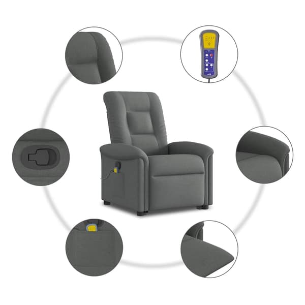 vidaXL Lyftbar massagefåtölj mörkgrå tyg