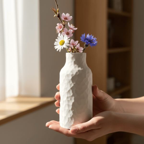 Suddig vit vas för snygga blommor