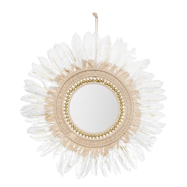 Rund boho väggspegel 50 cm vit